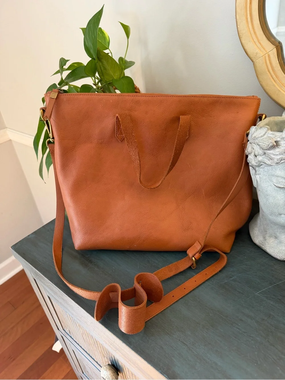 Madewell Zip Top Transport Carryall satchel in rich burnished leather